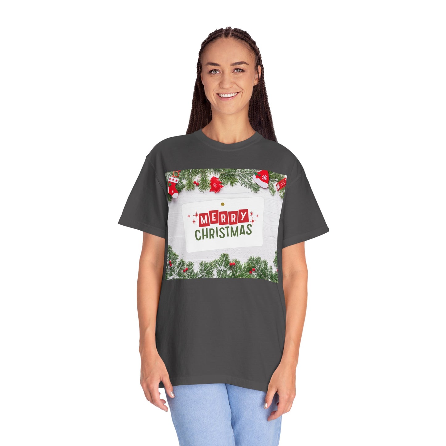 Merry Christmas Holiday T-Shirt — Festive Pine & Ornament Graphic