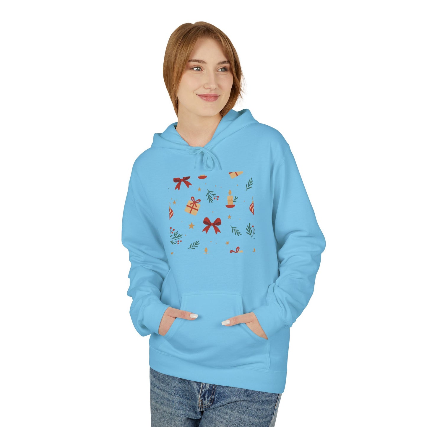 Holiday Gift Pattern Hoodie — Festive Presents & Bows Design