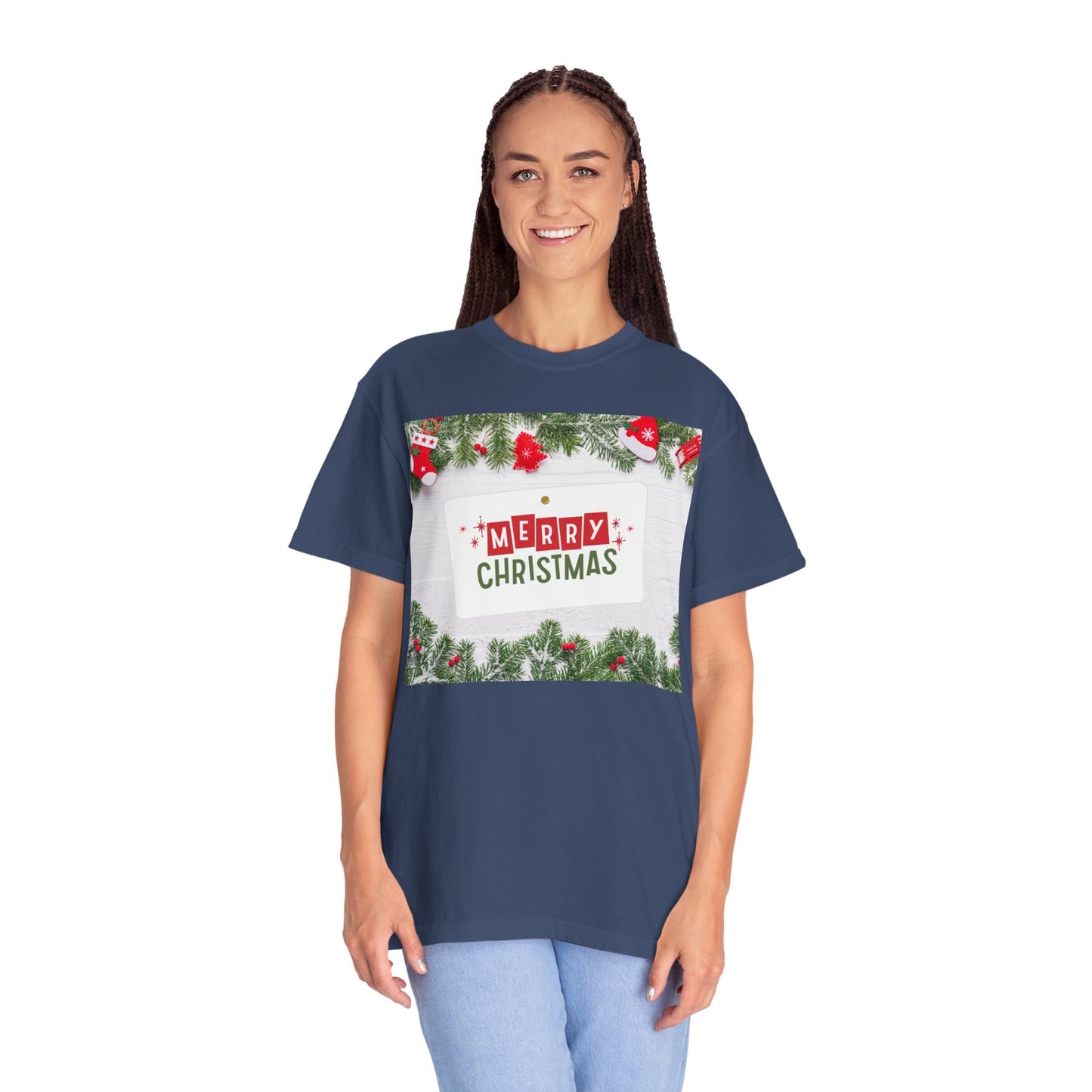 Merry Christmas Holiday T-Shirt — Festive Pine & Ornament Graphic