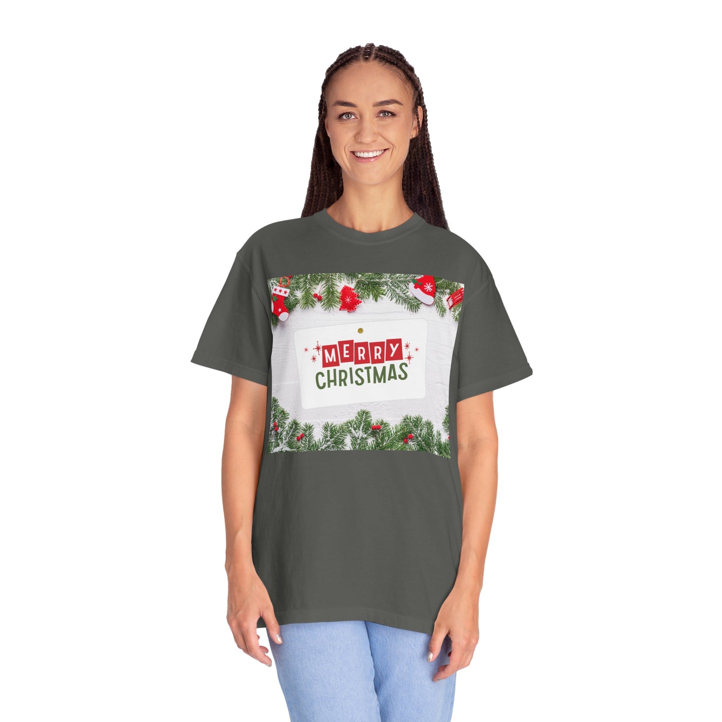 Merry Christmas Holiday T-Shirt — Festive Pine & Ornament Graphic