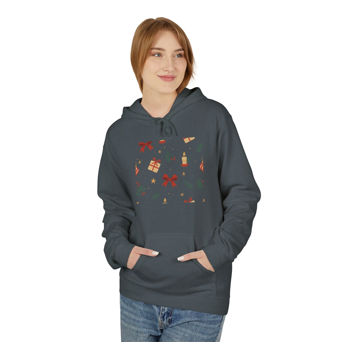 Holiday Gift Pattern Hoodie — Festive Presents & Bows Design