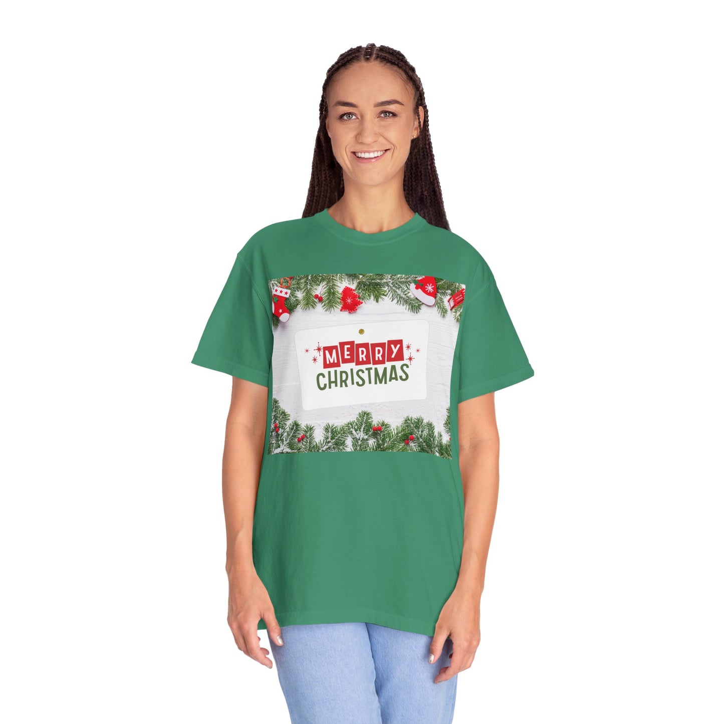 Merry Christmas Holiday T-Shirt — Festive Pine & Ornament Graphic