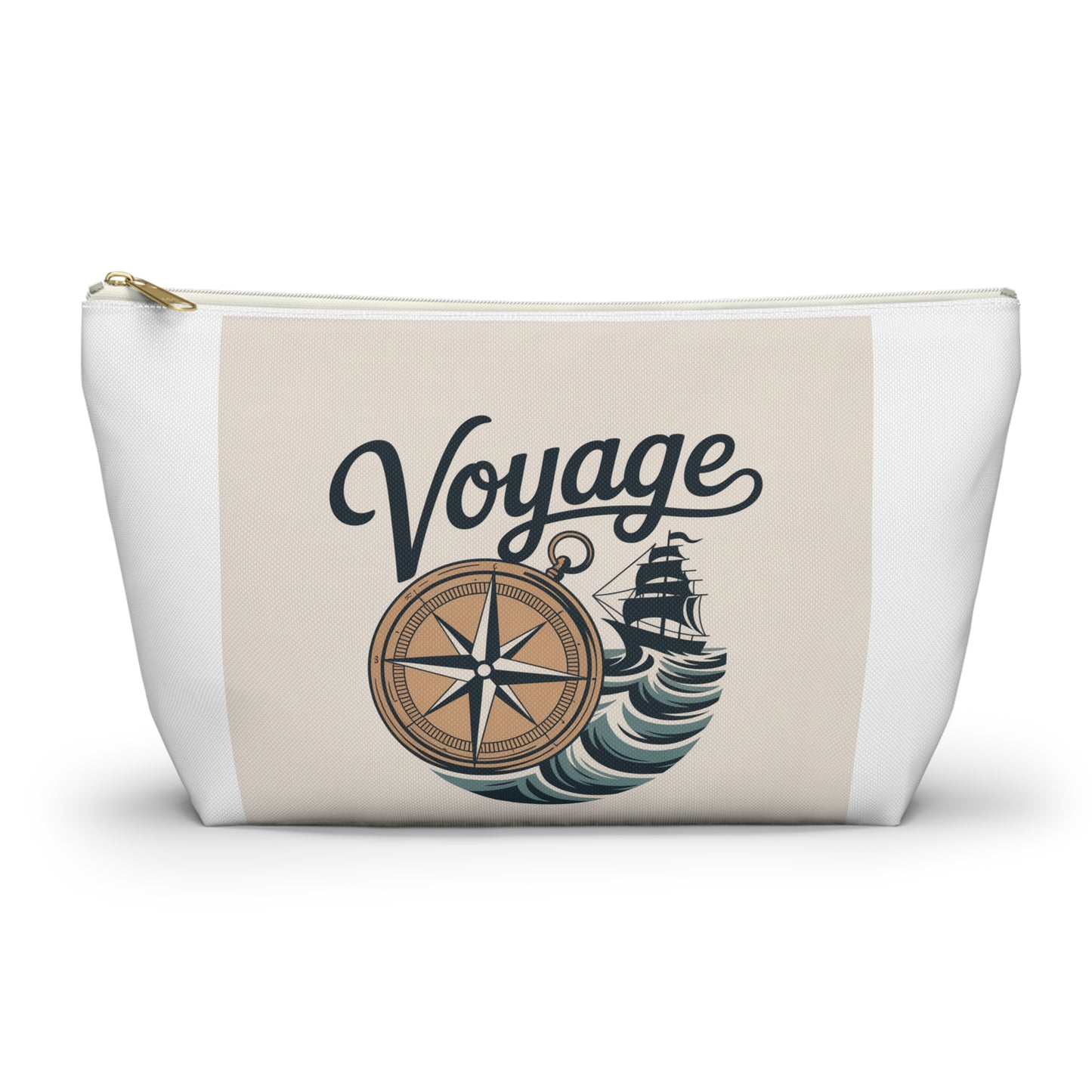 Voyage Nautical Accessory Pouch — Compass & Ship Travel Cosmetic Bag