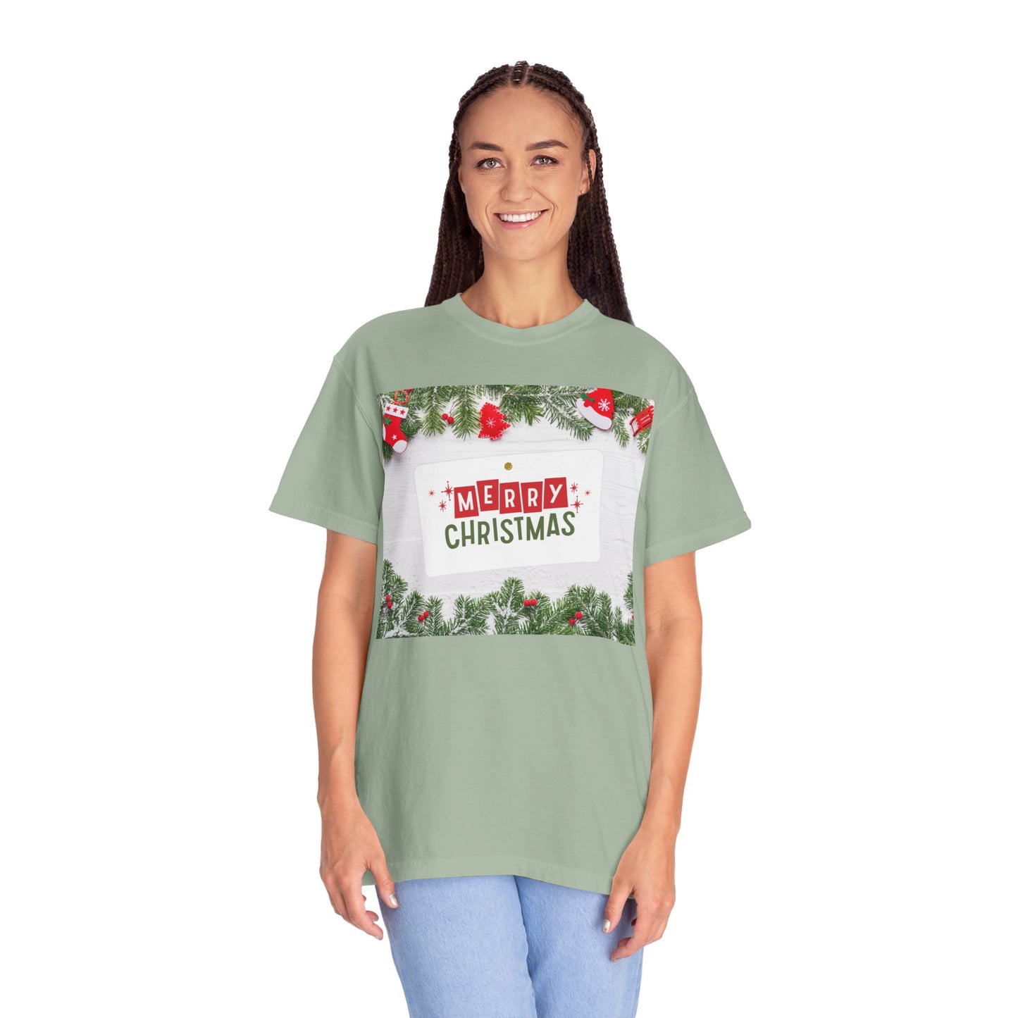 Merry Christmas Holiday T-Shirt — Festive Pine & Ornament Graphic