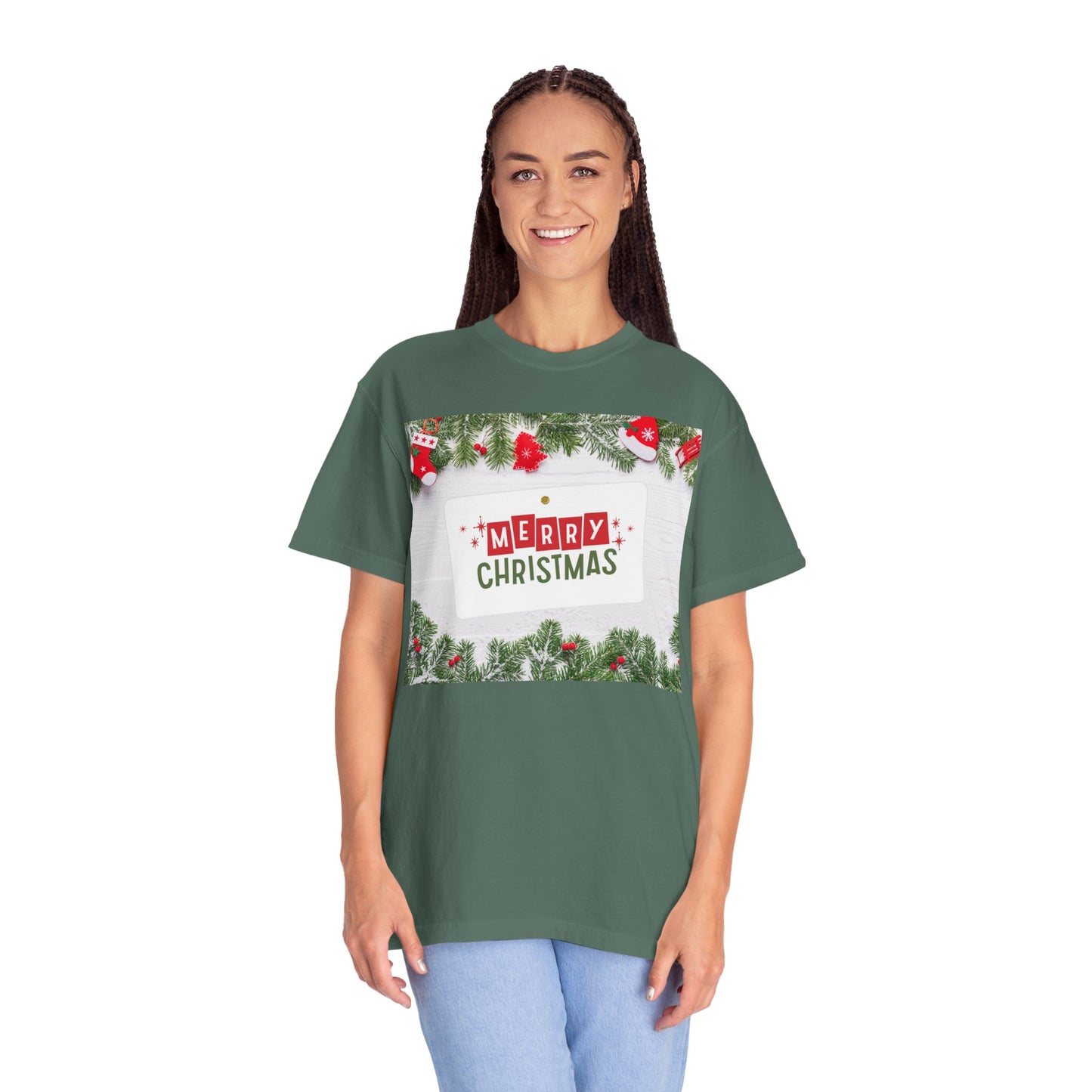 Merry Christmas Holiday T-Shirt — Festive Pine & Ornament Graphic