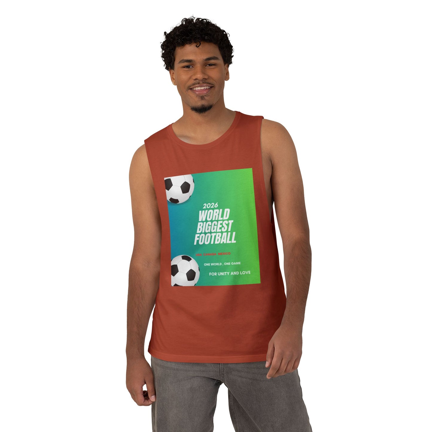 Football Graphic Tank Top — "World Biggest Football 2028" Sports Tee