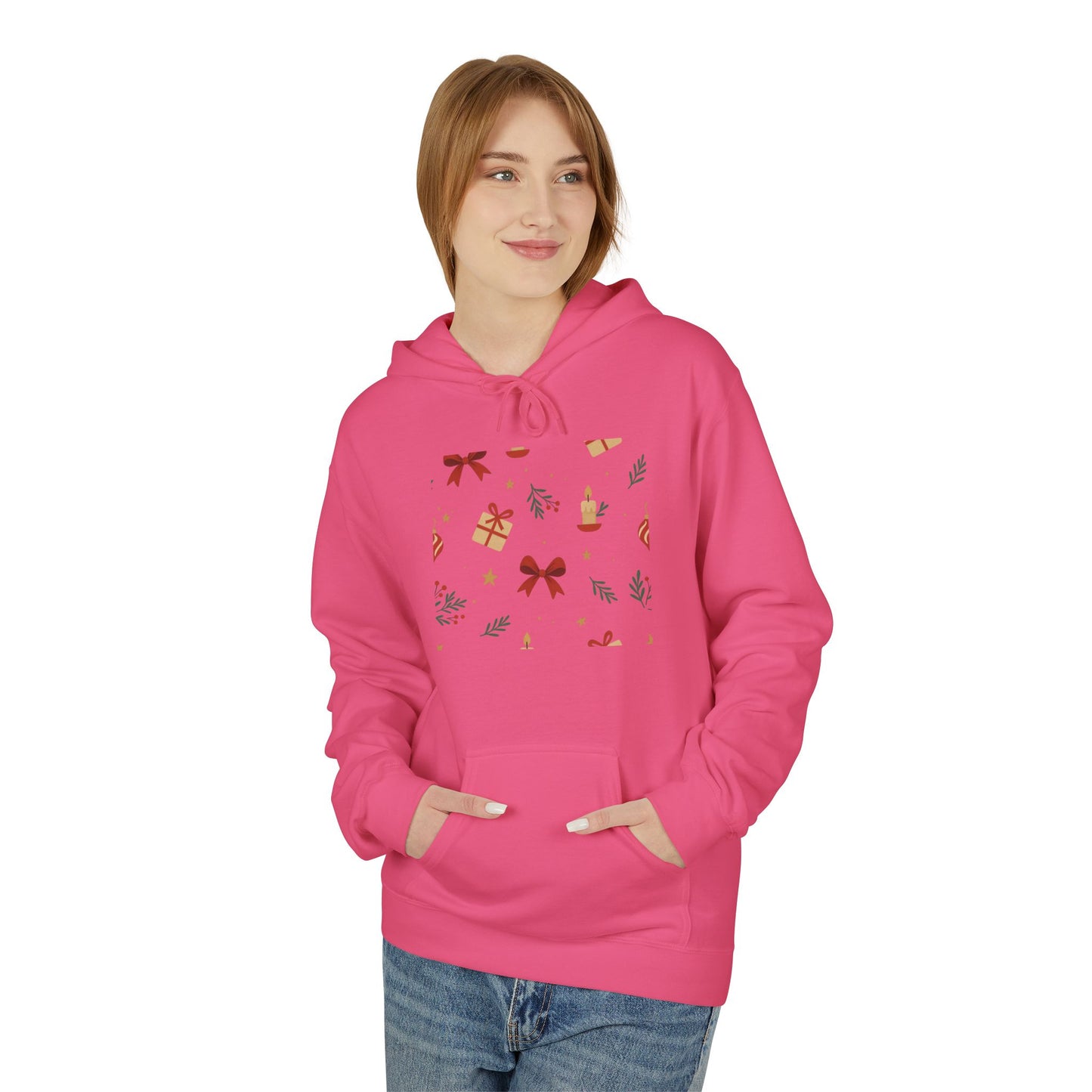 Holiday Gift Pattern Hoodie — Festive Presents & Bows Design