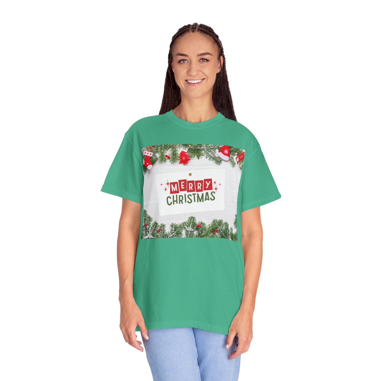 Merry Christmas Holiday T-Shirt — Festive Pine & Ornament Graphic