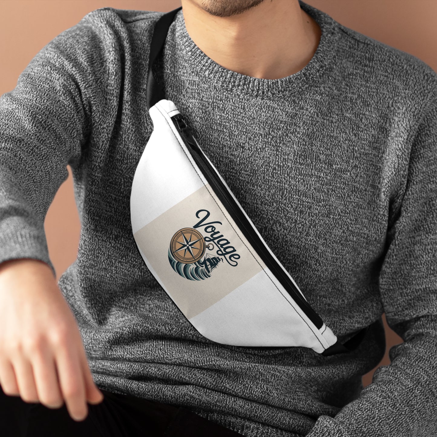 Voyage Nautical Fanny Pack — Compass & Shell Travel Waist Bag