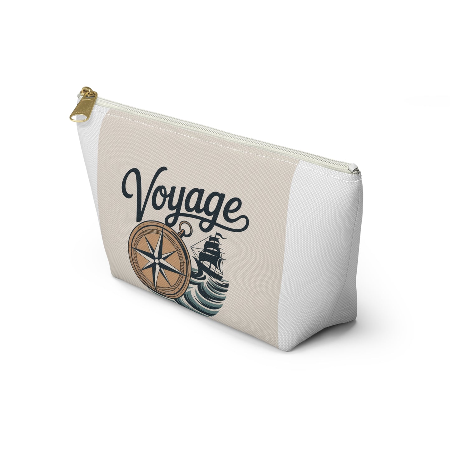 Voyage Nautical Accessory Pouch — Compass & Ship Travel Cosmetic Bag