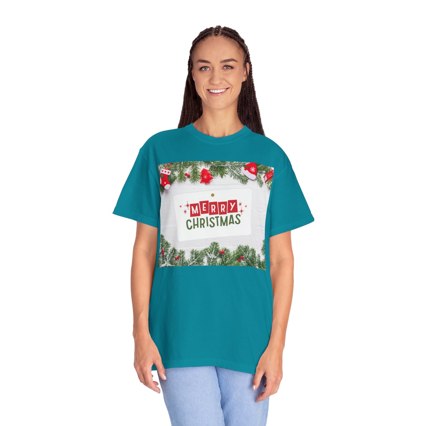 Merry Christmas Holiday T-Shirt — Festive Pine & Ornament Graphic