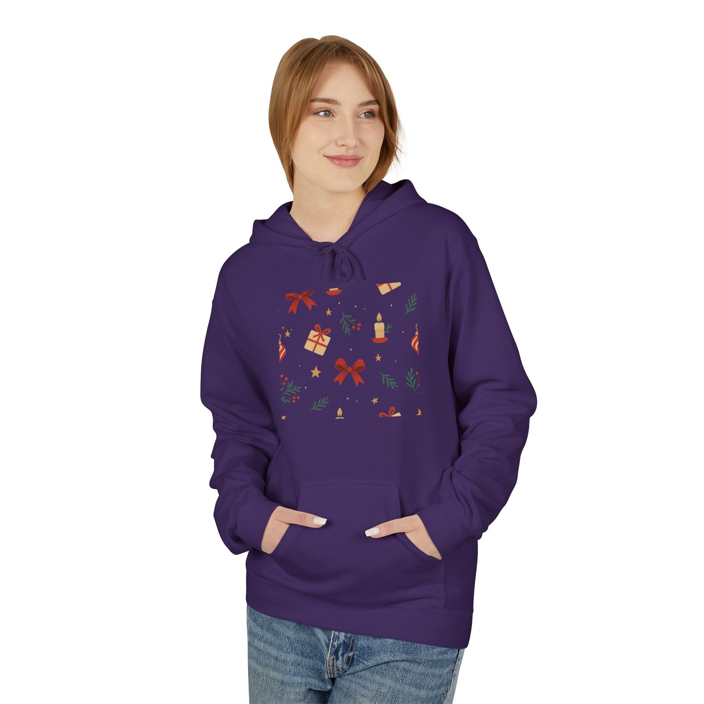 Holiday Gift Pattern Hoodie — Festive Presents & Bows Design