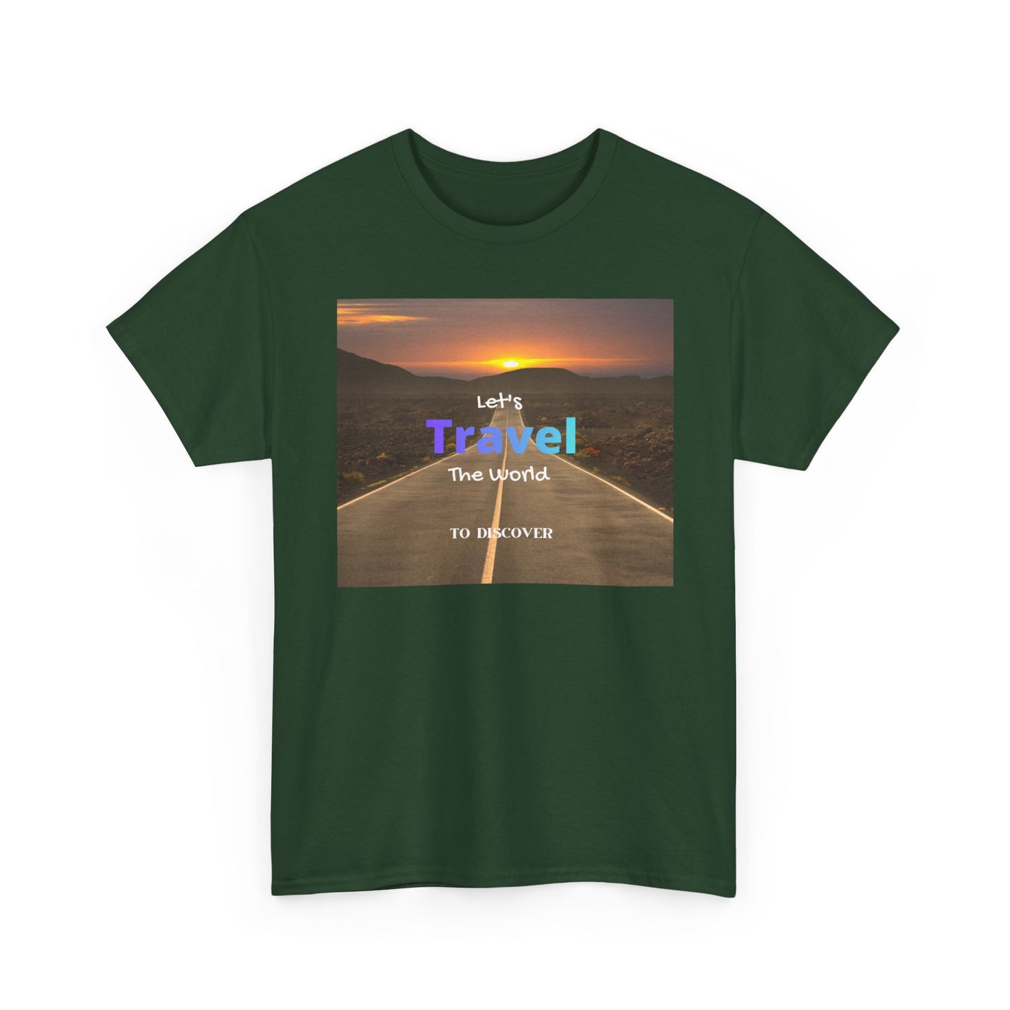 Travel Sunset Road T‑Shirt – "Let's Travel the World" Graphic Tee