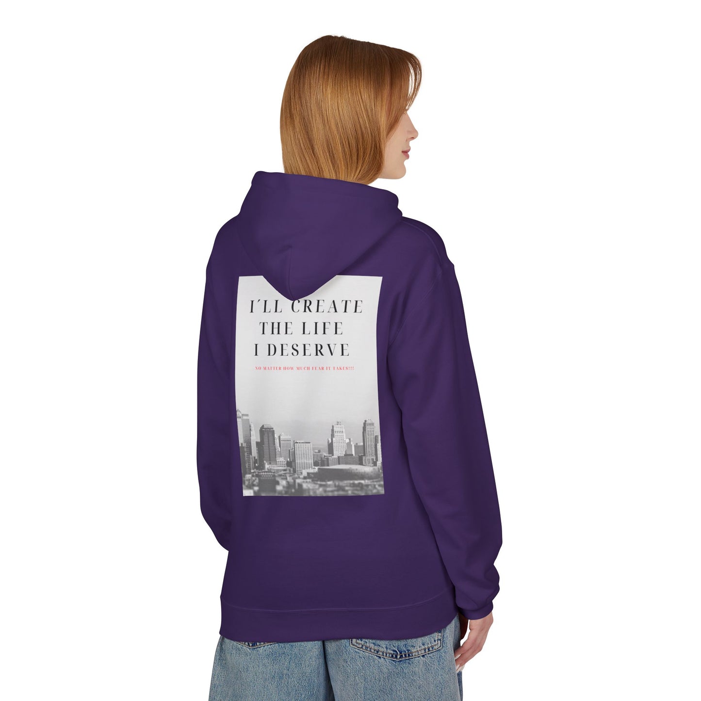 Motivational 'I'll Create the Life I Deserve' Hoodie — Inspirational Cityscape Fleece
