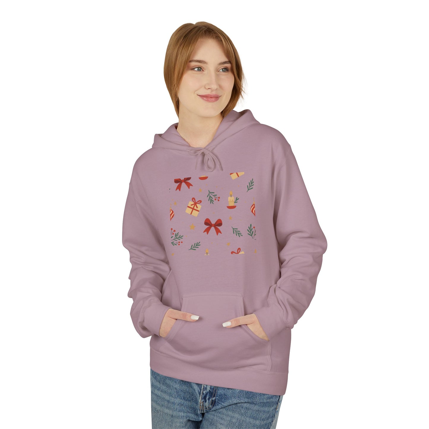 Holiday Gift Pattern Hoodie — Festive Presents & Bows Design