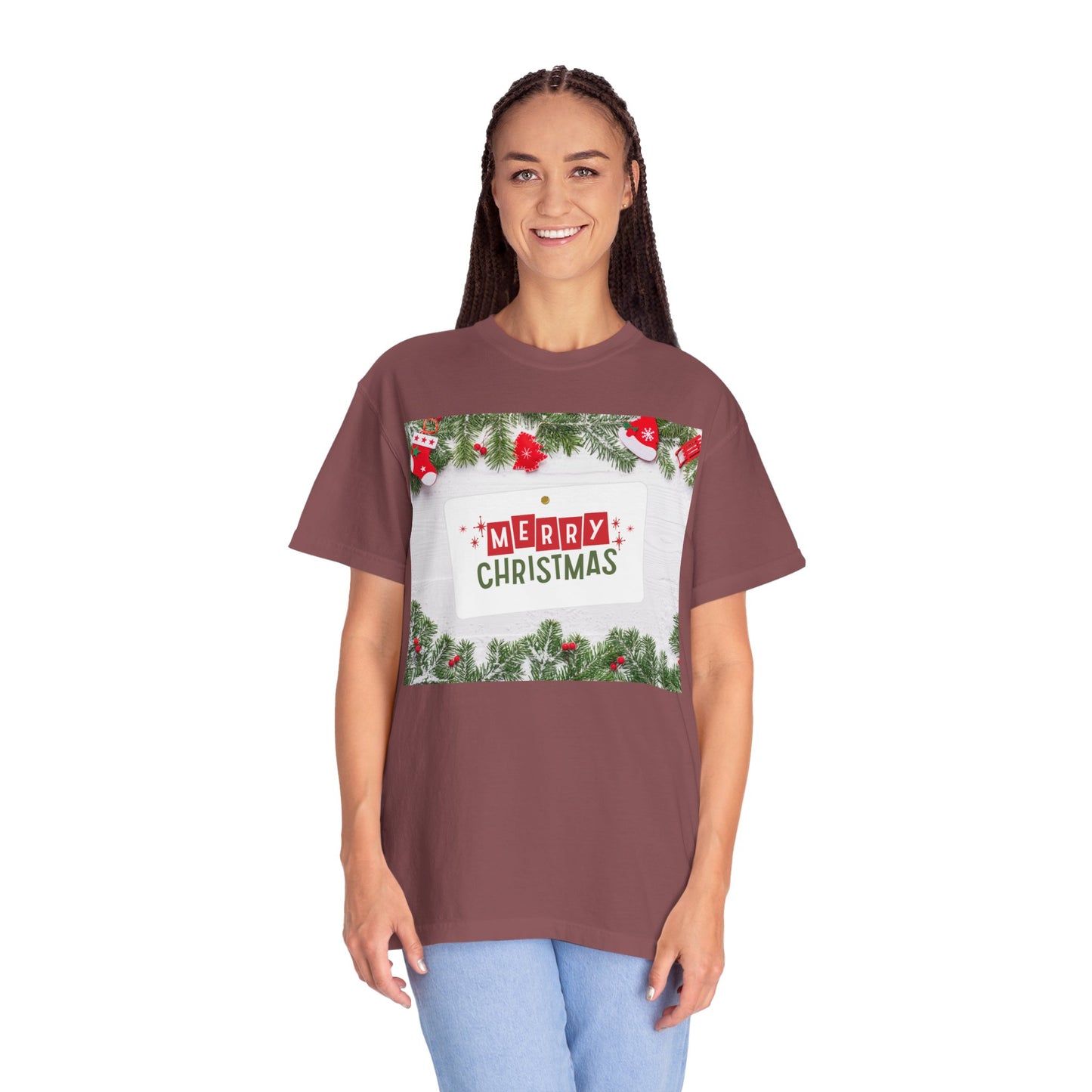 Merry Christmas Holiday T-Shirt — Festive Pine & Ornament Graphic