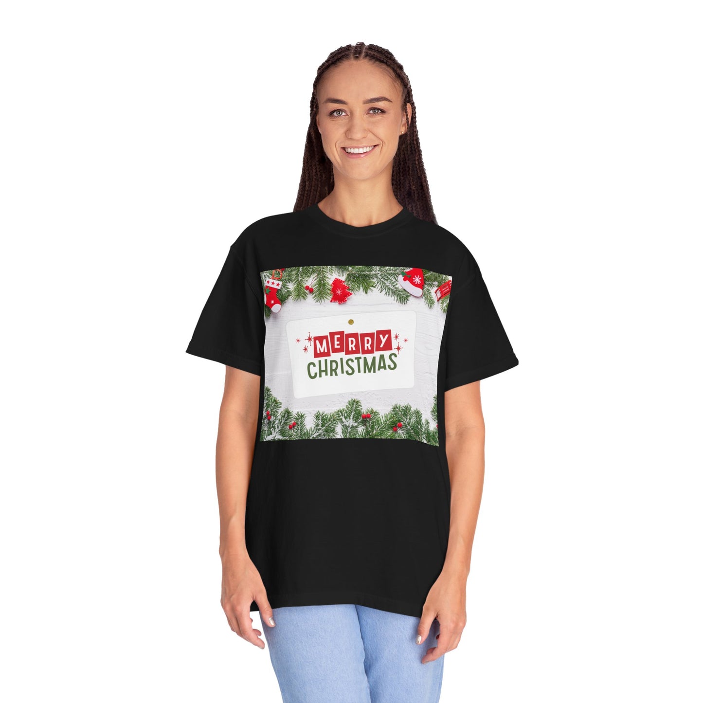 Merry Christmas Holiday T-Shirt — Festive Pine & Ornament Graphic