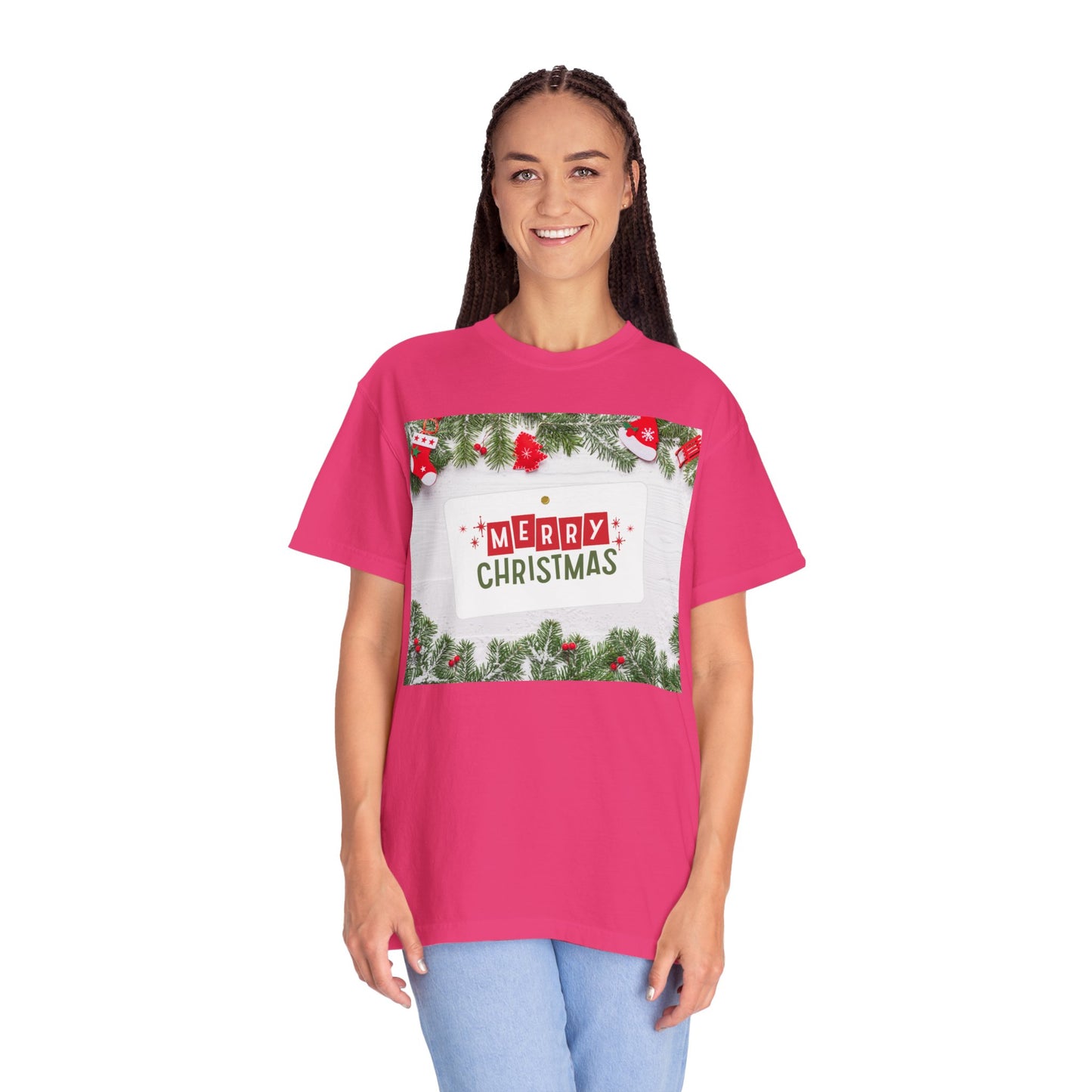 Merry Christmas Holiday T-Shirt — Festive Pine & Ornament Graphic