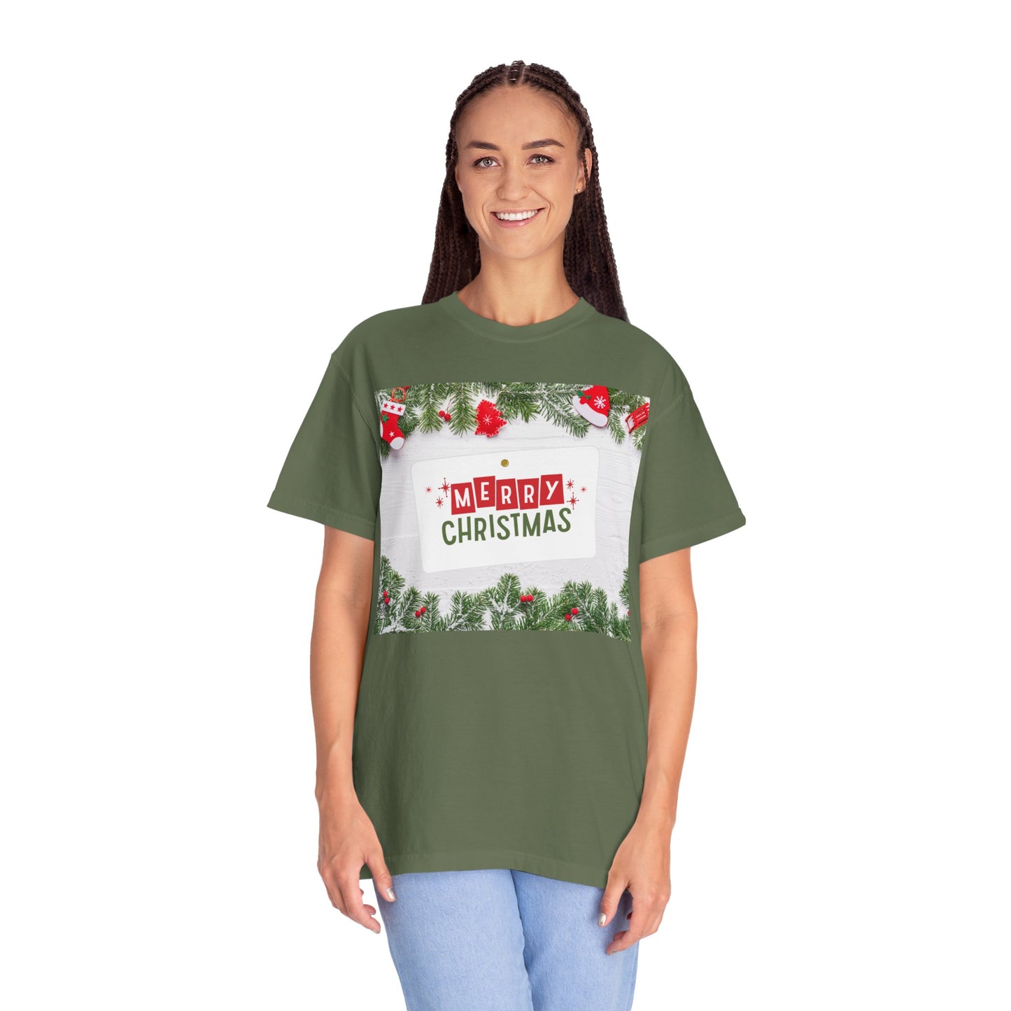 Merry Christmas Holiday T-Shirt — Festive Pine & Ornament Graphic