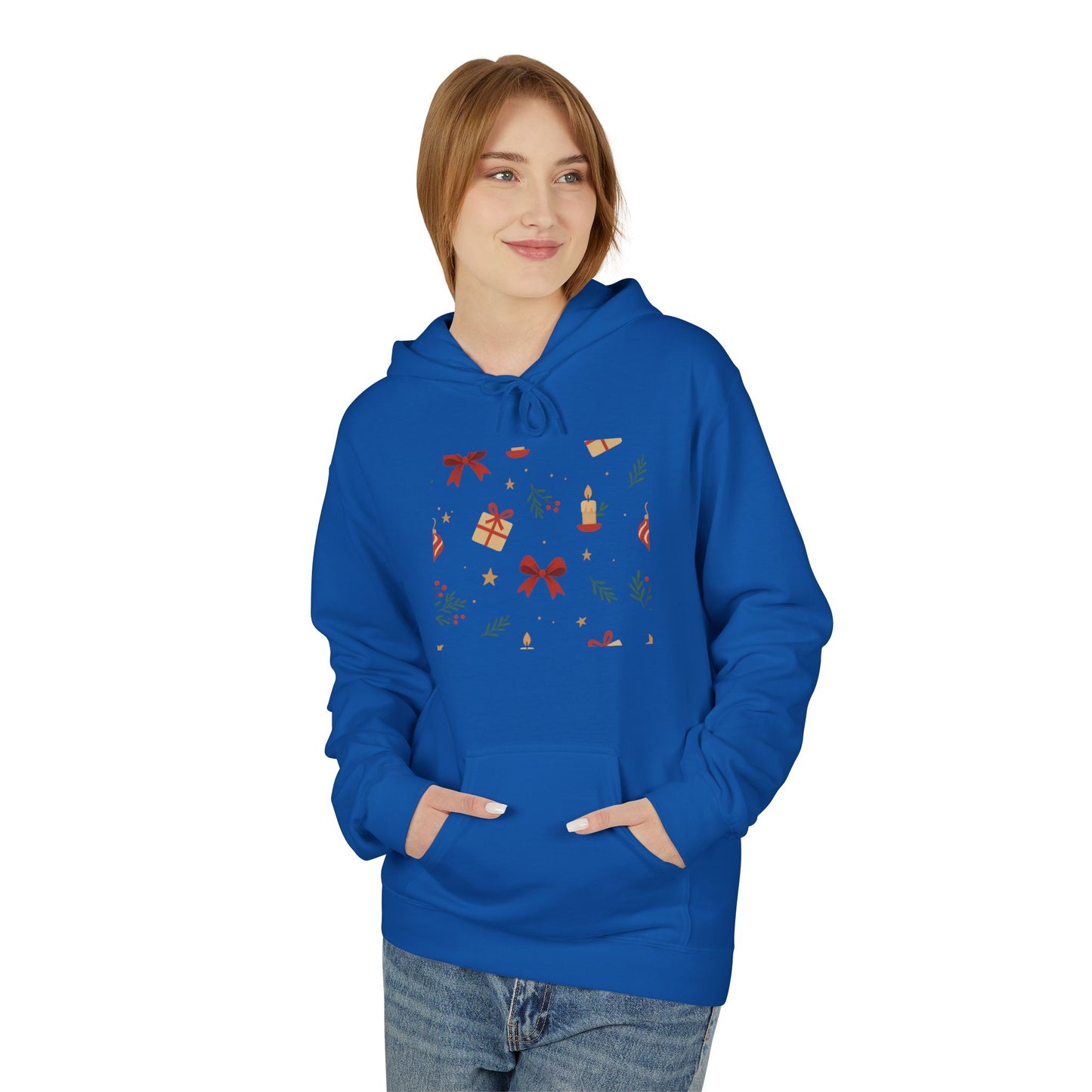 Holiday Gift Pattern Hoodie — Festive Presents & Bows Design