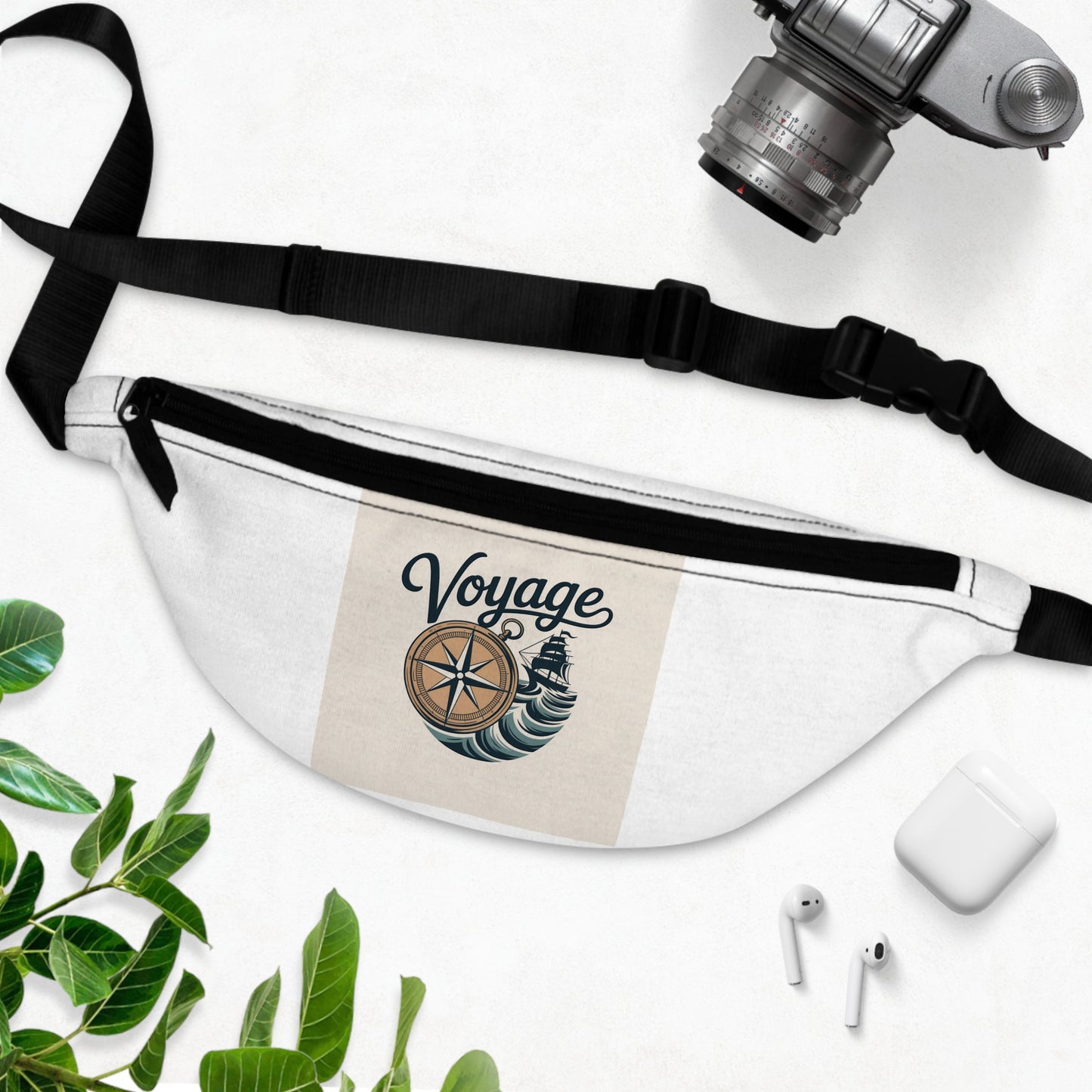 Voyage Nautical Fanny Pack — Compass & Shell Travel Waist Bag