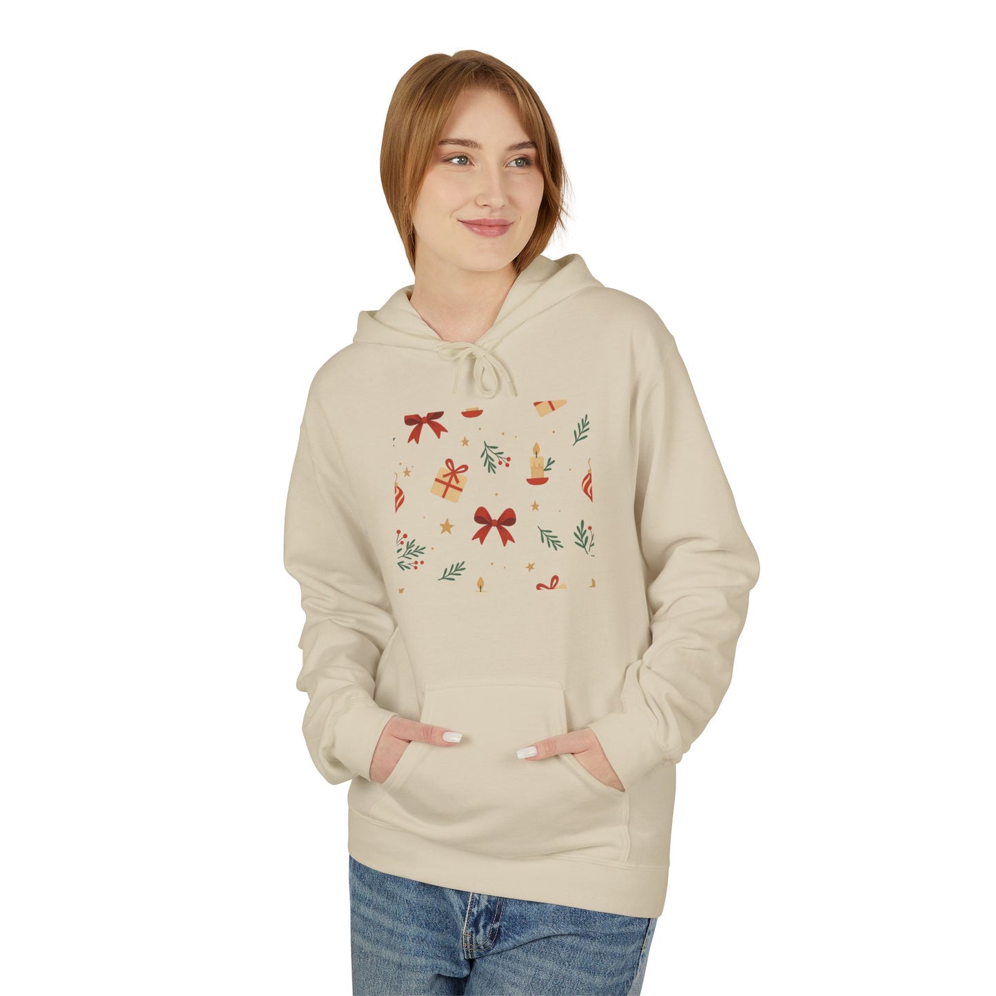 Holiday Gift Pattern Hoodie — Festive Presents & Bows Design