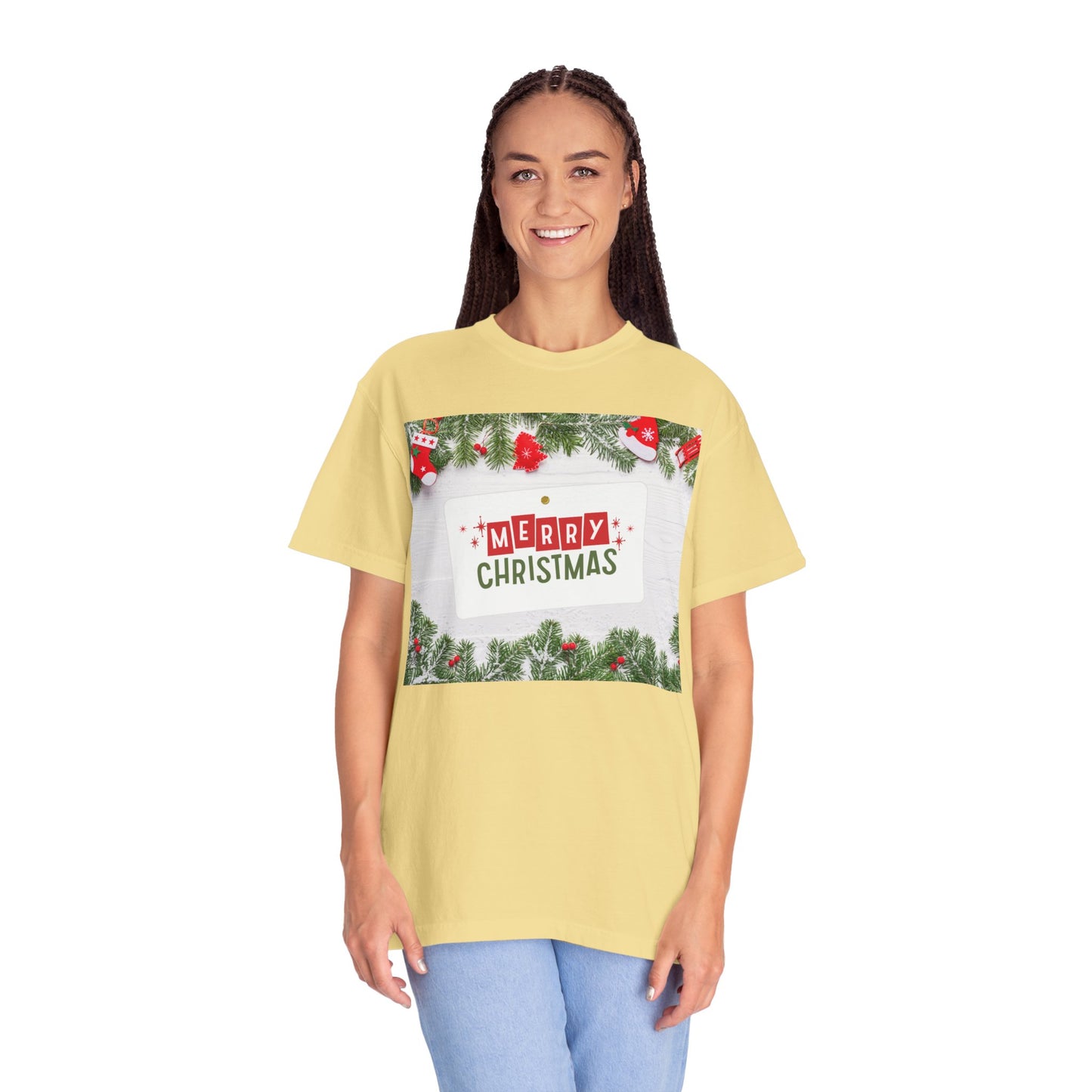 Merry Christmas Holiday T-Shirt — Festive Pine & Ornament Graphic