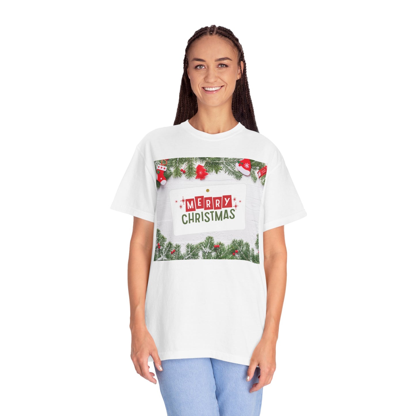 Merry Christmas Holiday T-Shirt — Festive Pine & Ornament Graphic
