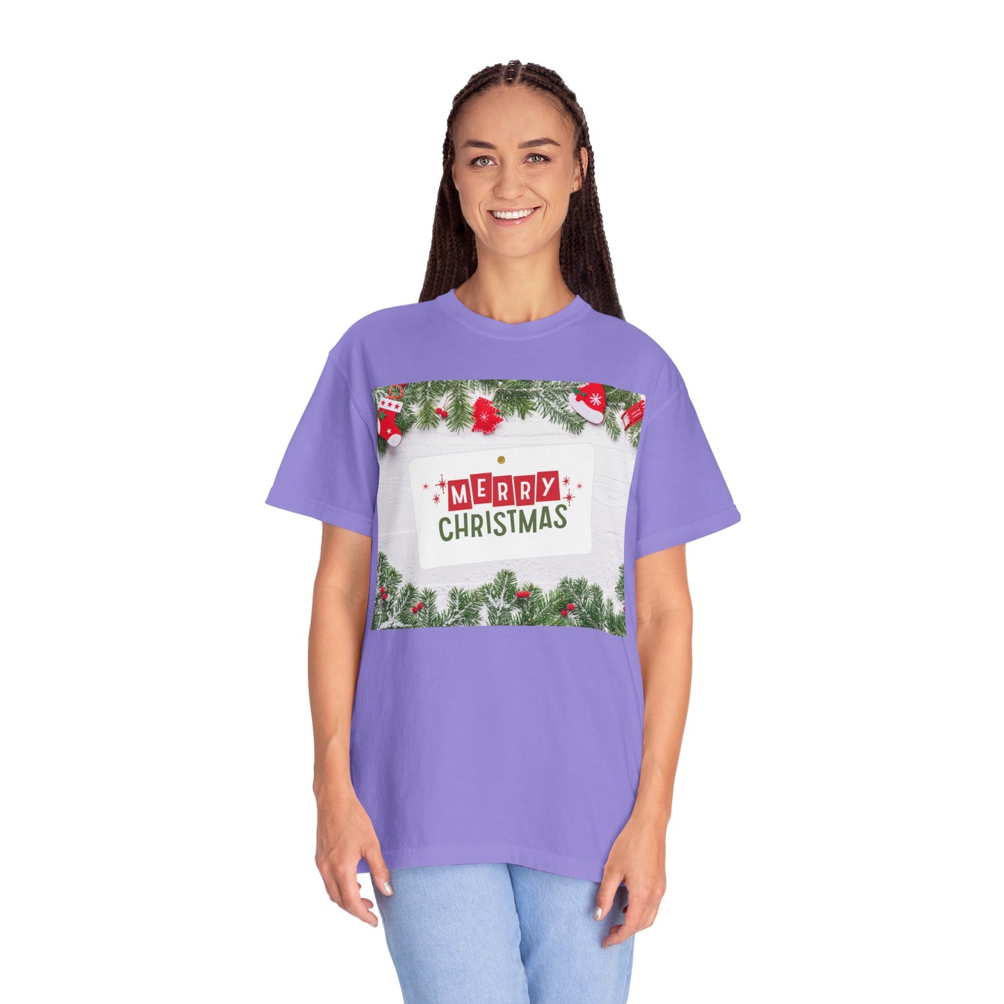Merry Christmas Holiday T-Shirt — Festive Pine & Ornament Graphic