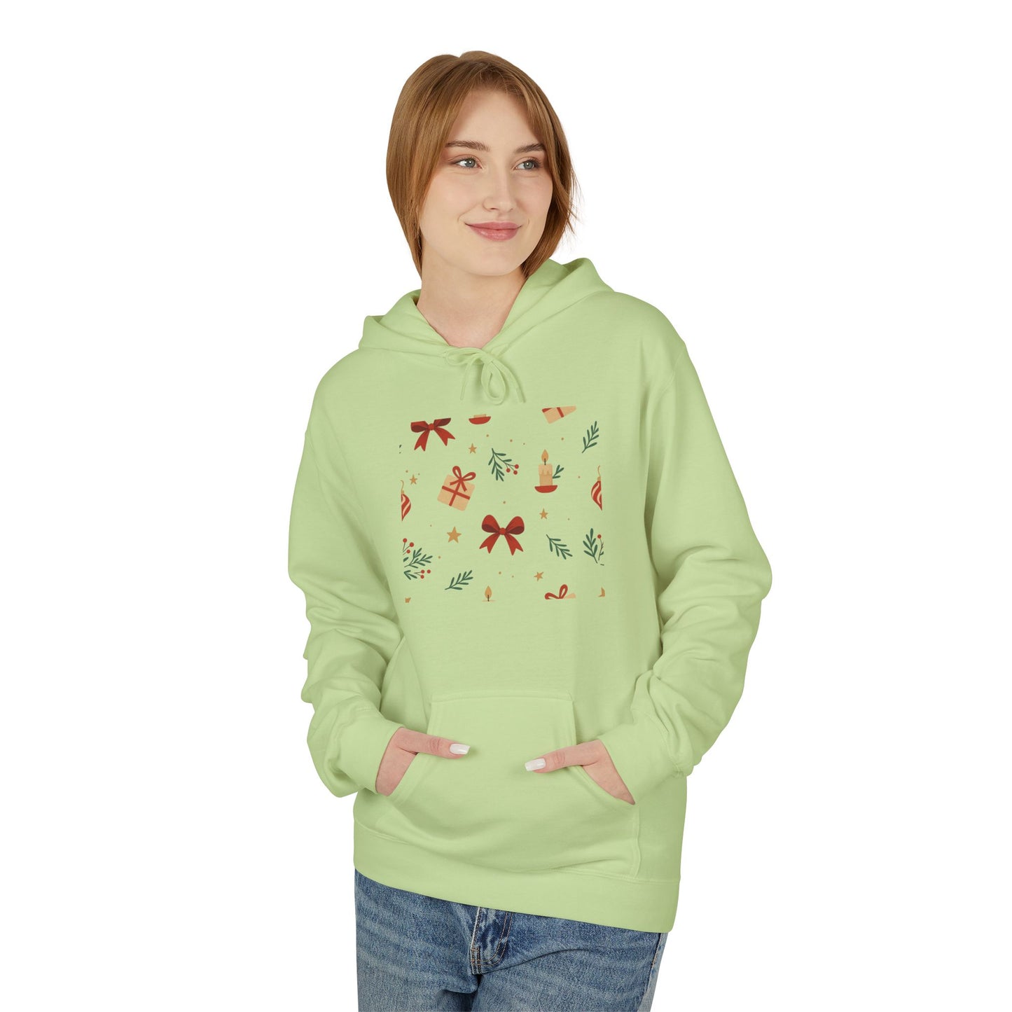 Holiday Gift Pattern Hoodie — Festive Presents & Bows Design