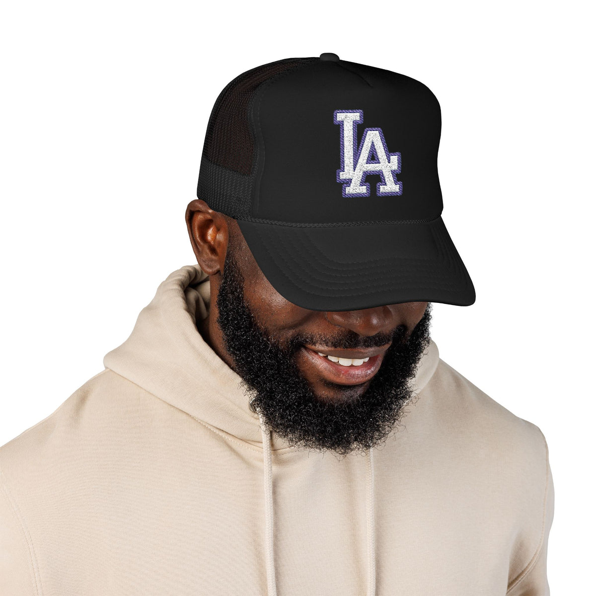 LA logo, Los Angeles California Design, City pride graphic, Varsity style hat cap, T-shirt hoodie POD