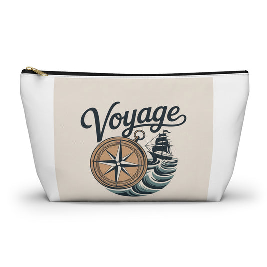 Voyage Nautical Accessory Pouch — Compass & Ship Travel Cosmetic Bag