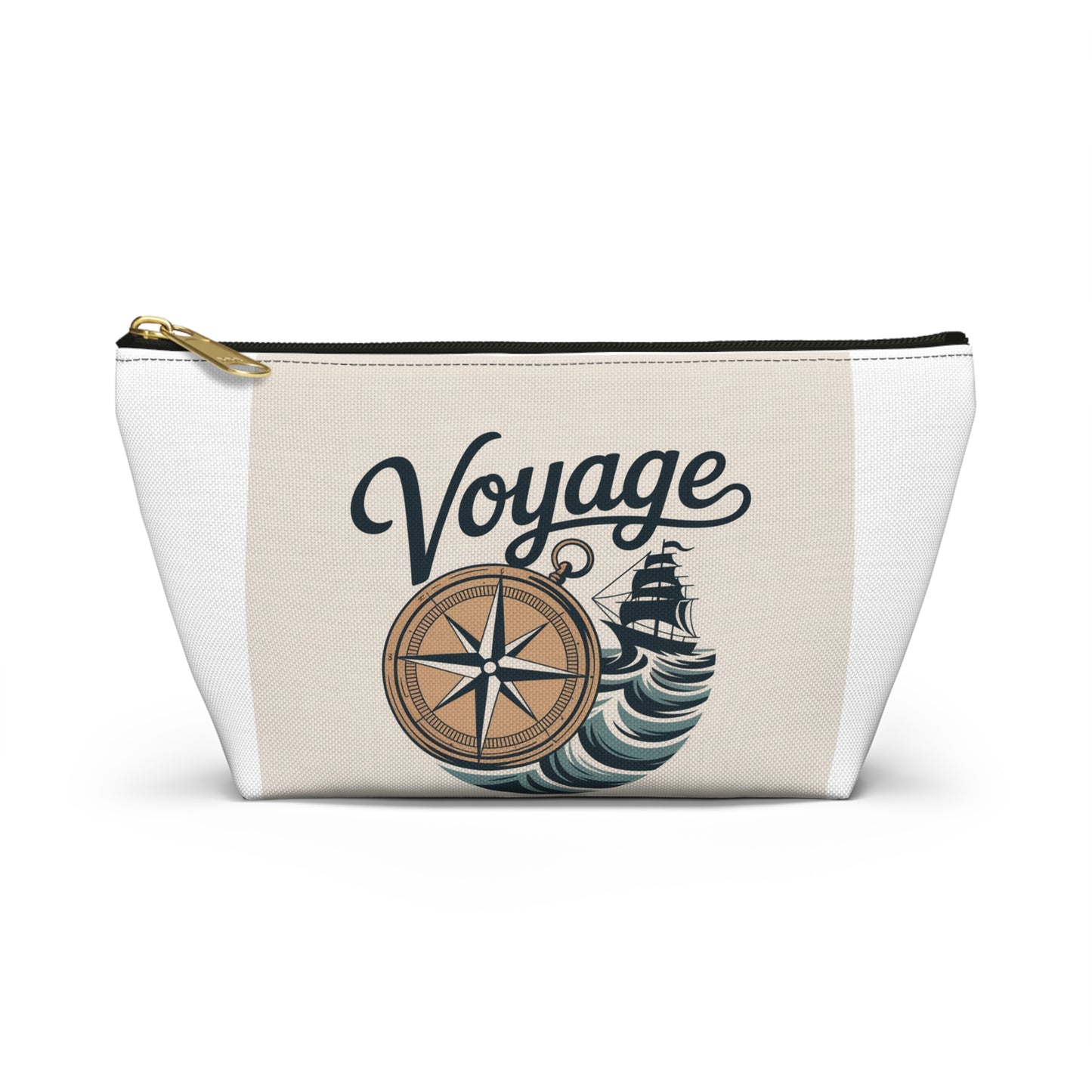 Voyage Nautical Accessory Pouch — Compass & Ship Travel Cosmetic Bag