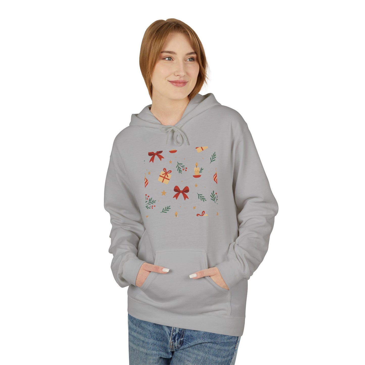 Holiday Gift Pattern Hoodie — Festive Presents & Bows Design