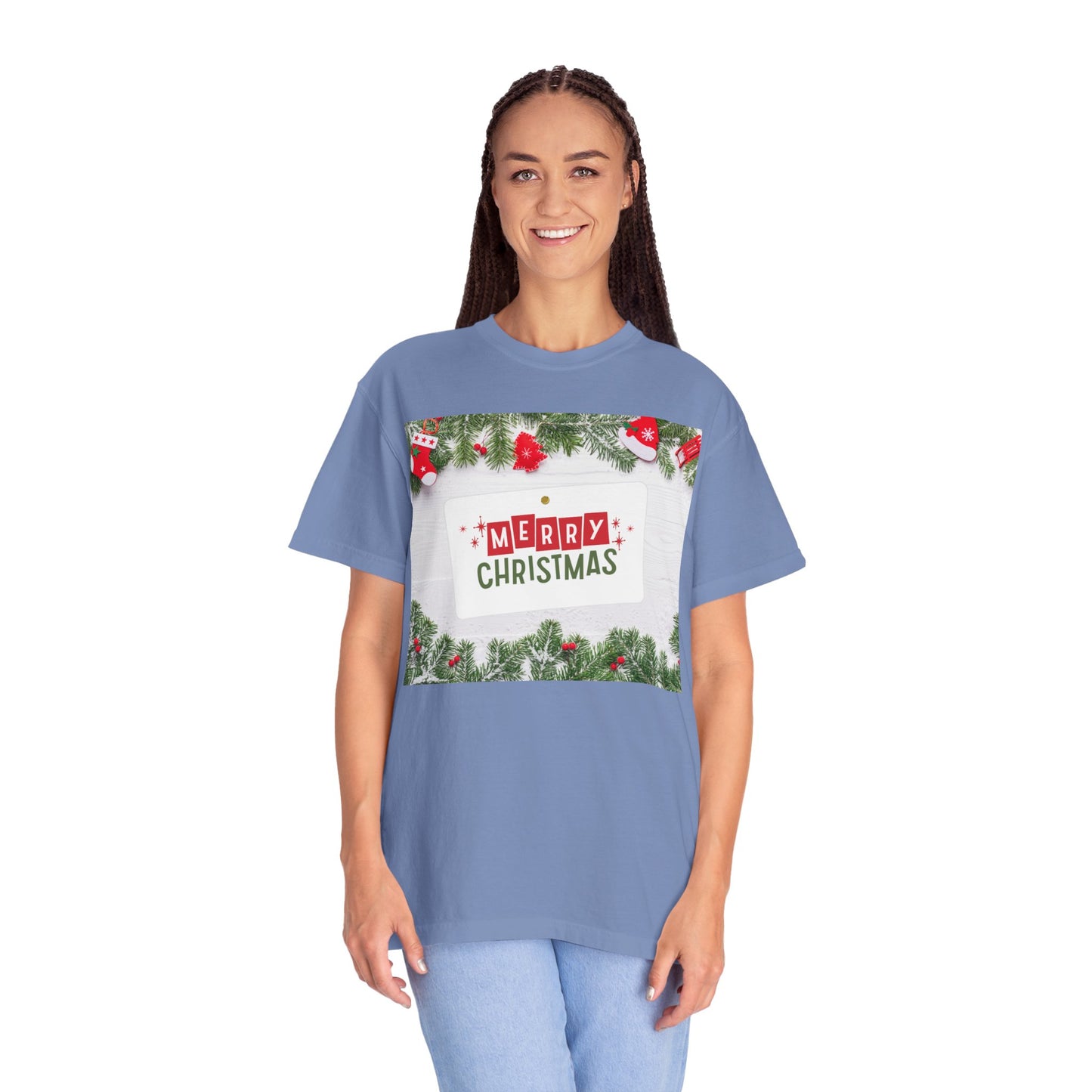Merry Christmas Holiday T-Shirt — Festive Pine & Ornament Graphic
