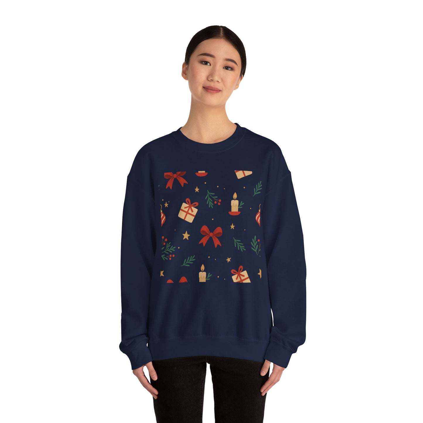 Holiday Pattern Sweatshirt — Festive Gifts & Candle Design Crewneck