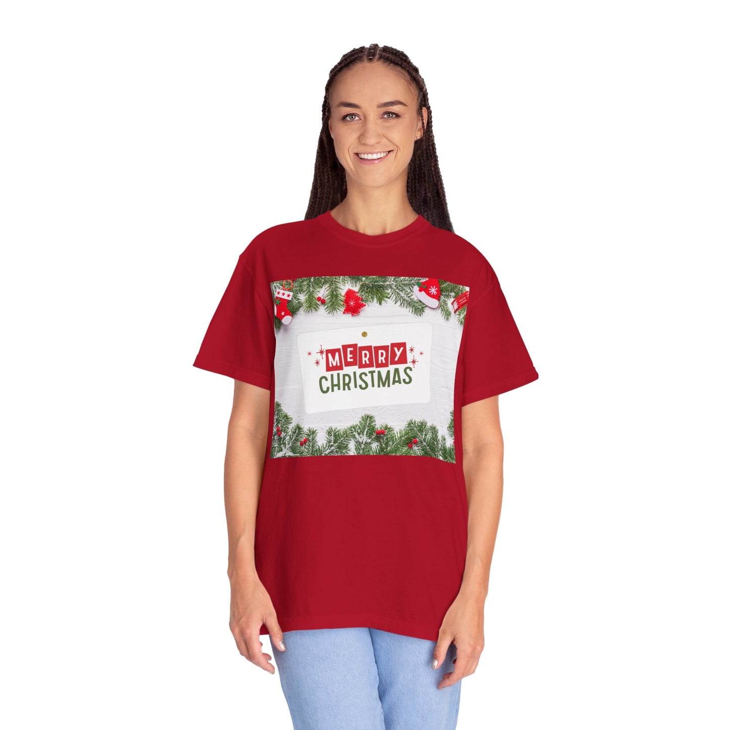 Merry Christmas Holiday T-Shirt — Festive Pine & Ornament Graphic