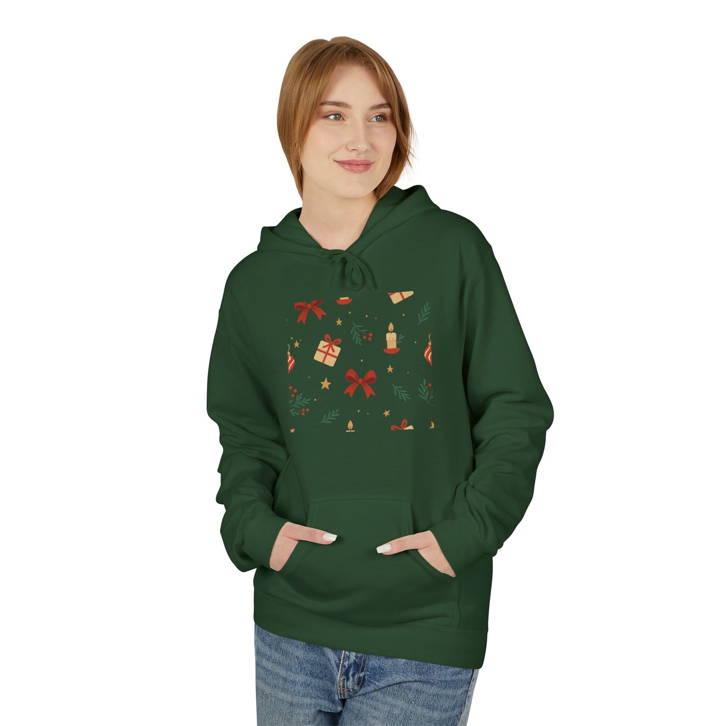 Holiday Gift Pattern Hoodie — Festive Presents & Bows Design