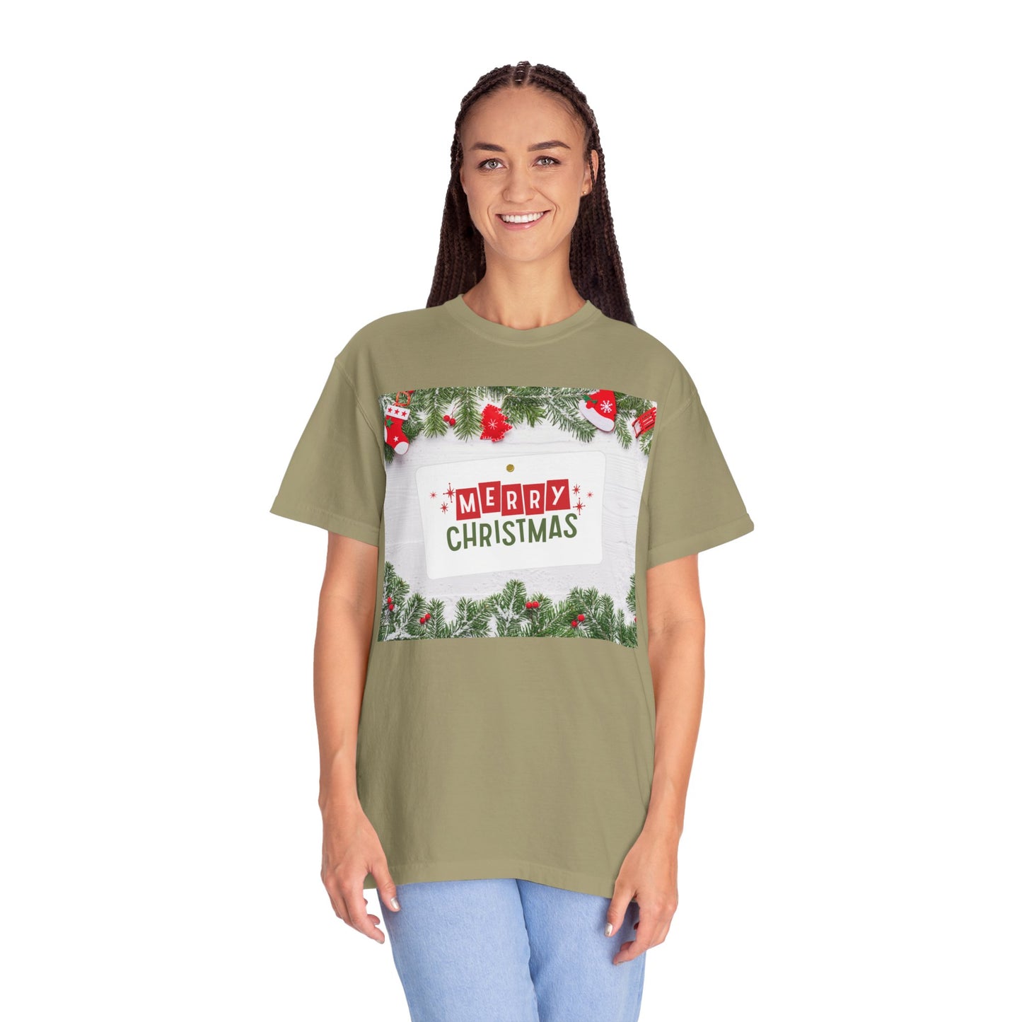 Merry Christmas Holiday T-Shirt — Festive Pine & Ornament Graphic