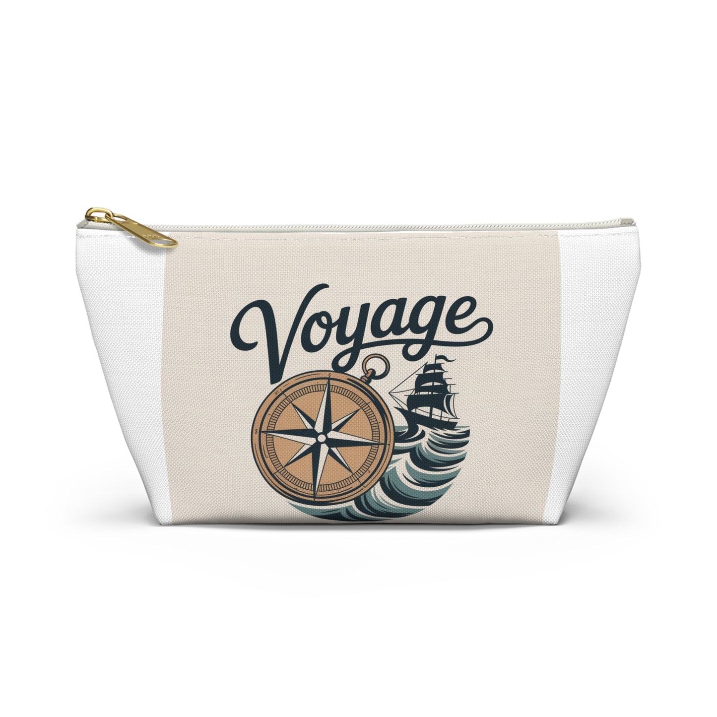 Voyage Nautical Accessory Pouch — Compass & Ship Travel Cosmetic Bag