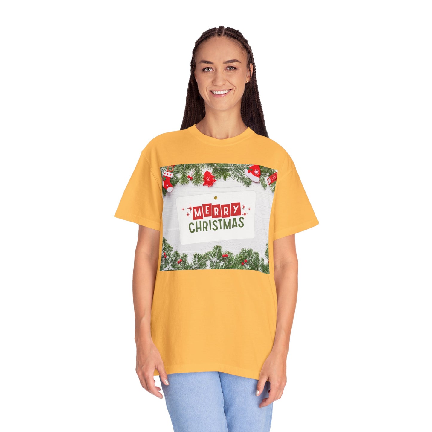 Merry Christmas Holiday T-Shirt — Festive Pine & Ornament Graphic