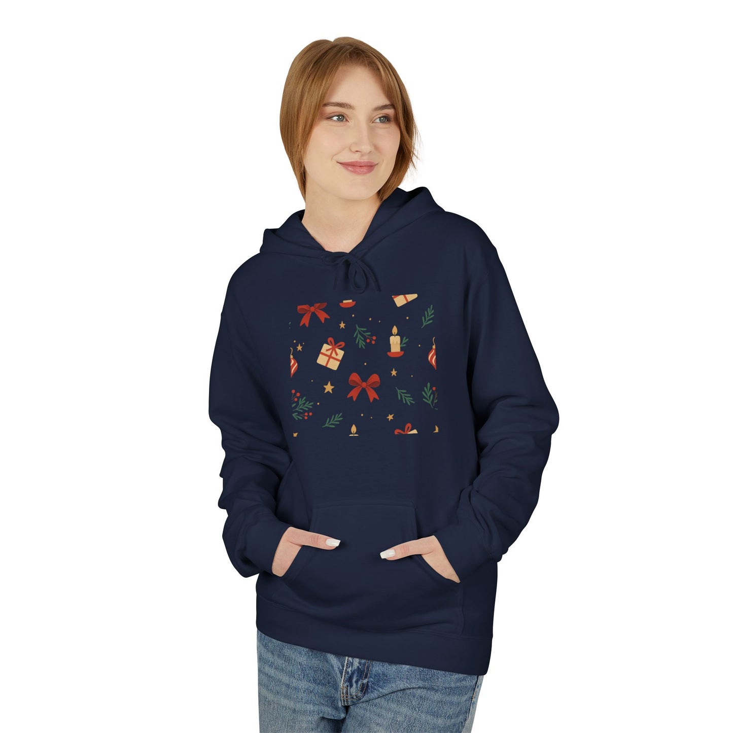 Holiday Gift Pattern Hoodie — Festive Presents & Bows Design