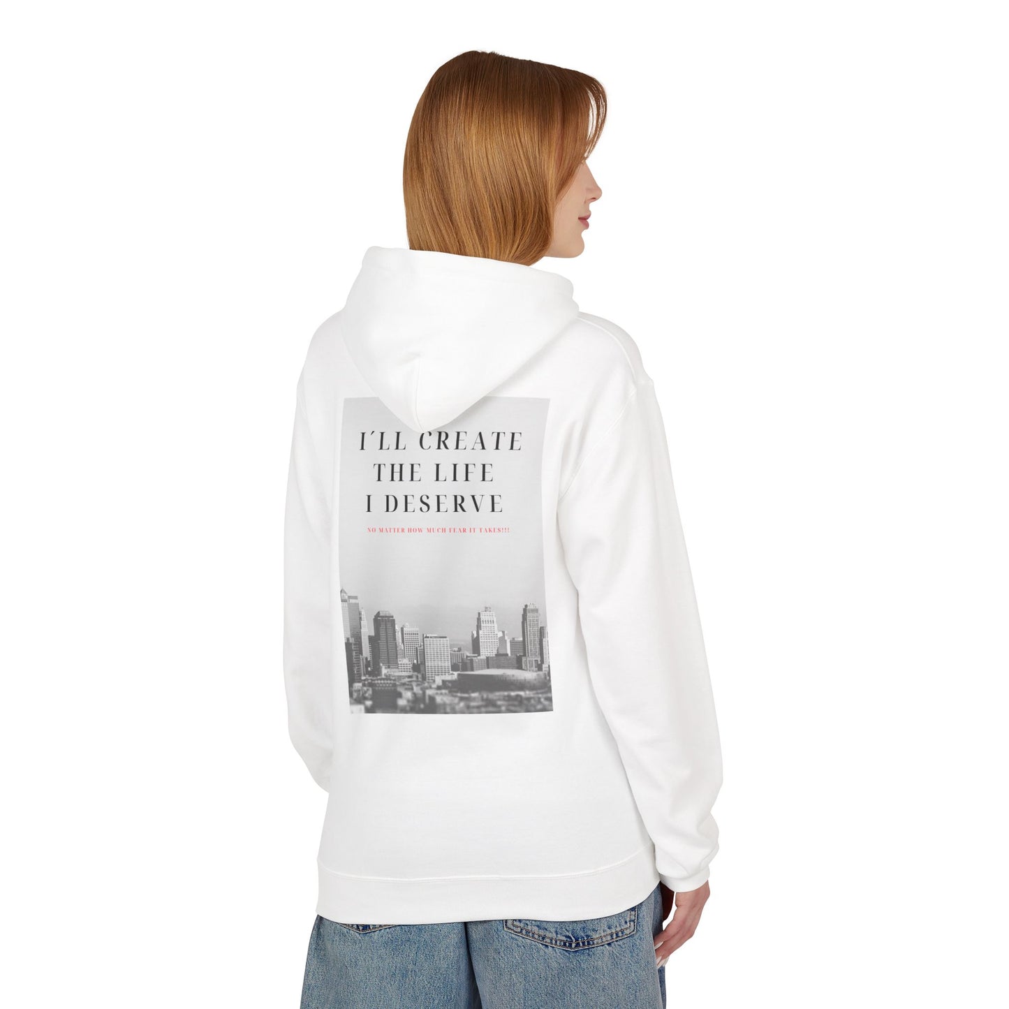 Motivational 'I'll Create the Life I Deserve' Hoodie — Inspirational Cityscape Fleece
