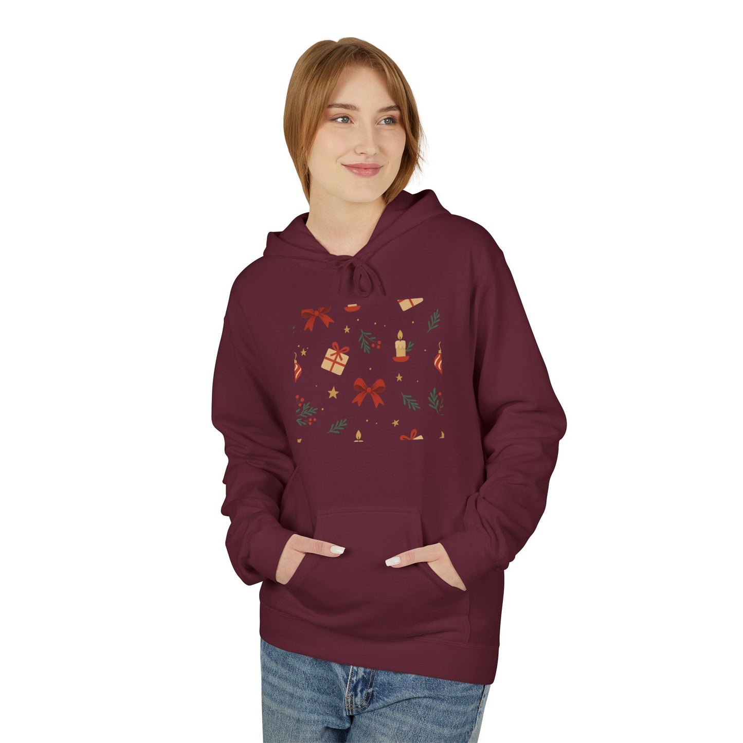 Holiday Gift Pattern Hoodie — Festive Presents & Bows Design