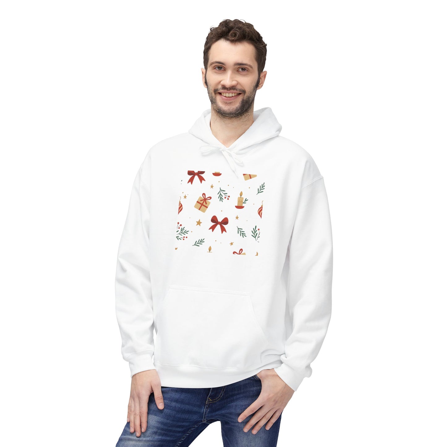 Holiday Gift Pattern Hoodie — Festive Presents & Bows Design