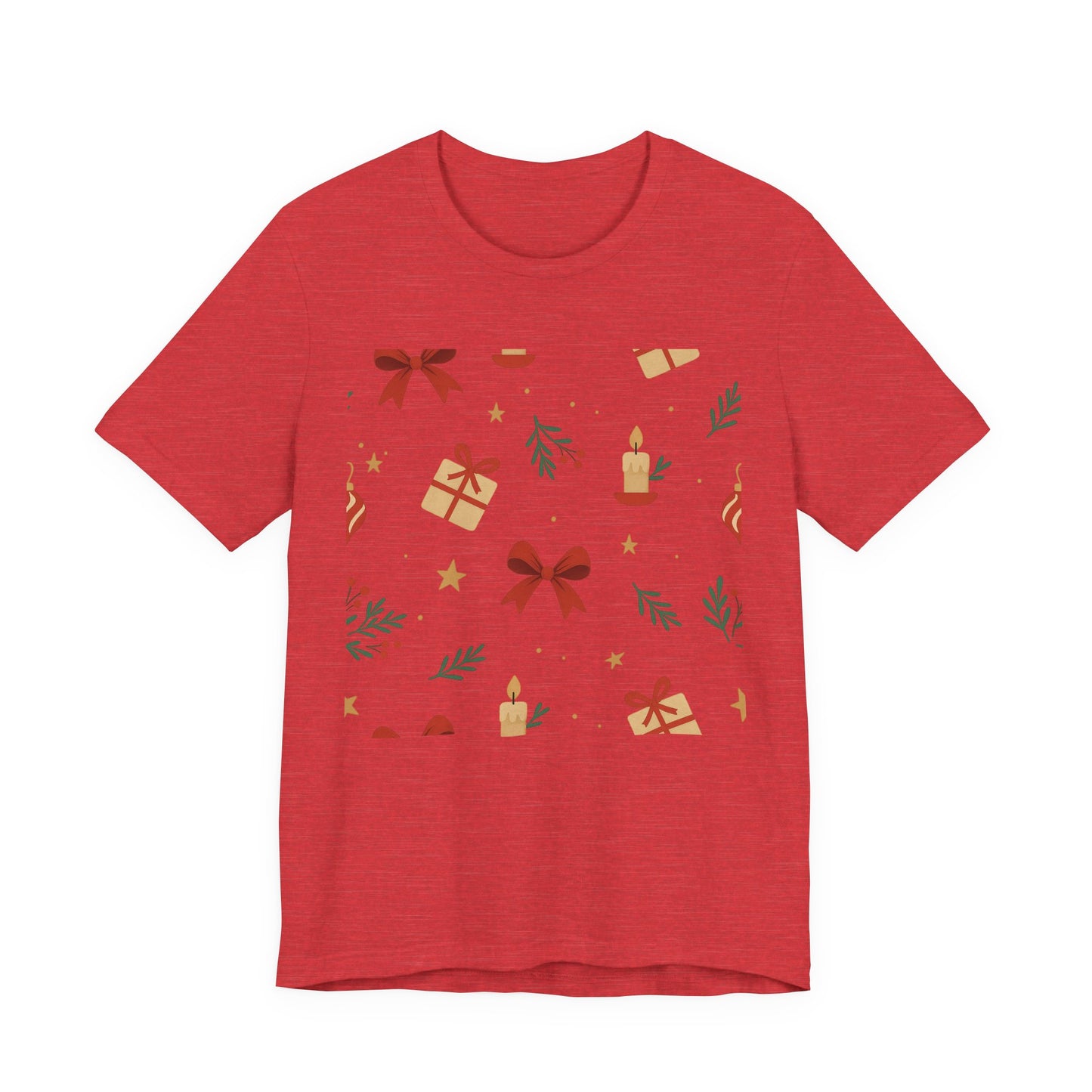 Holiday Pattern Tee — Festive Gifts, Bows & Candles Graphic T-Shirt