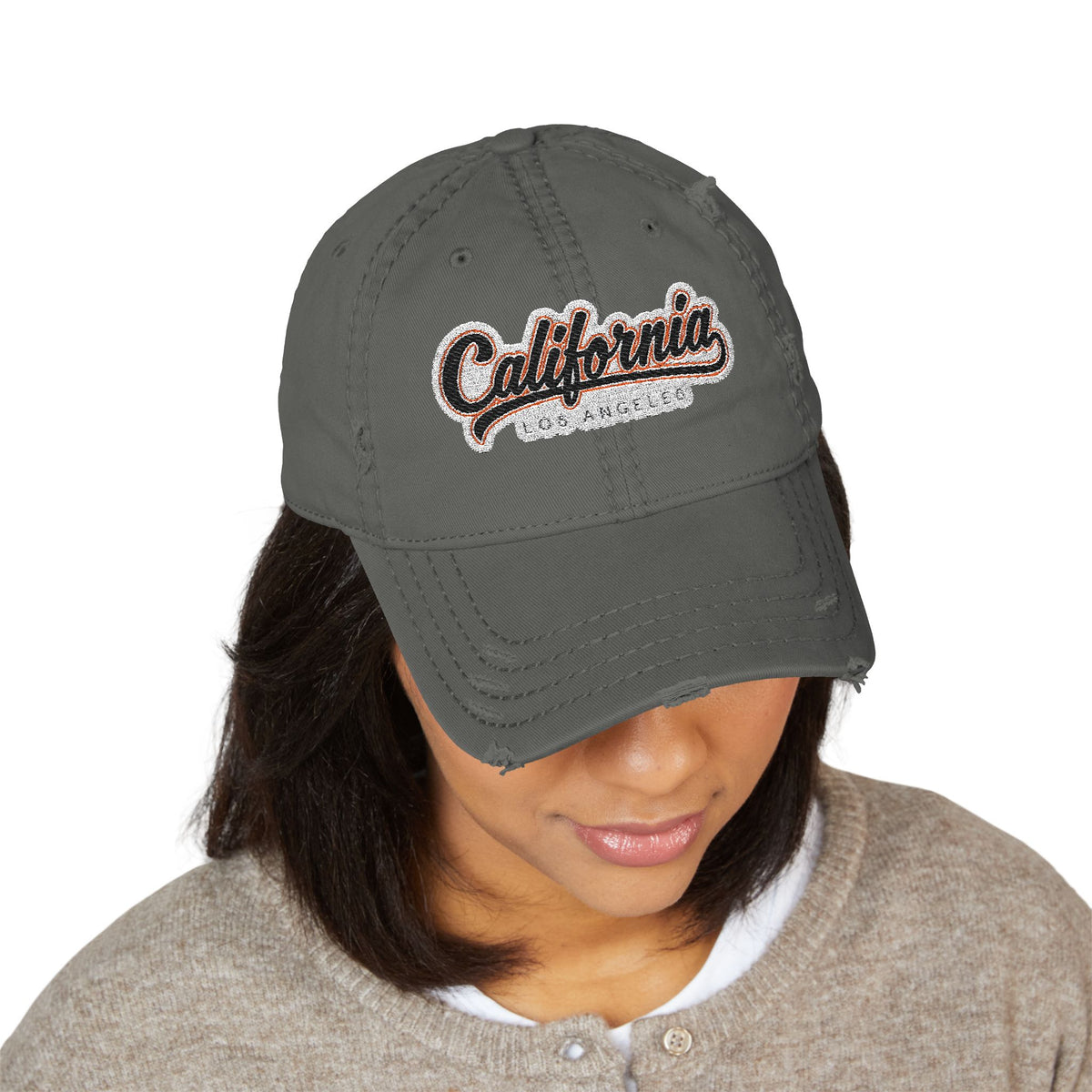 California Embroidered Distressed Dad Hat — Vintage Washed Baseball Cap