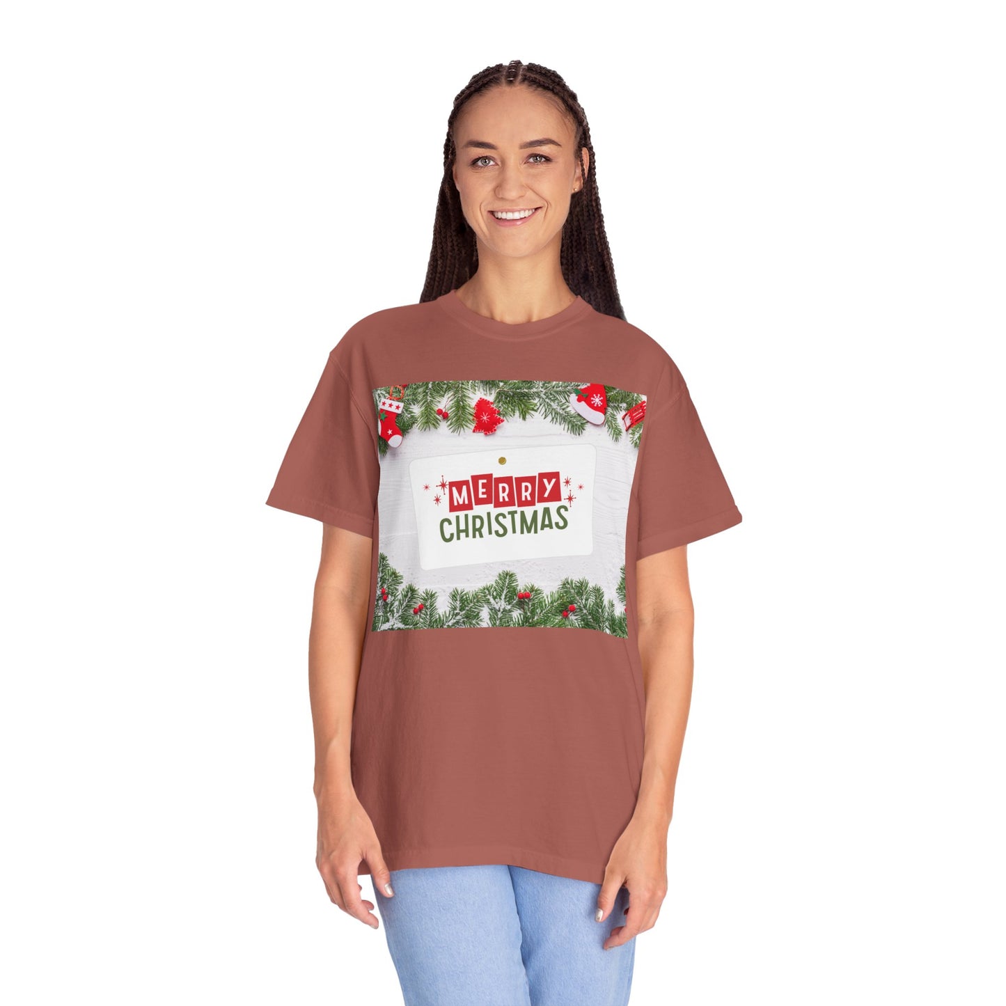 Merry Christmas Holiday T-Shirt — Festive Pine & Ornament Graphic