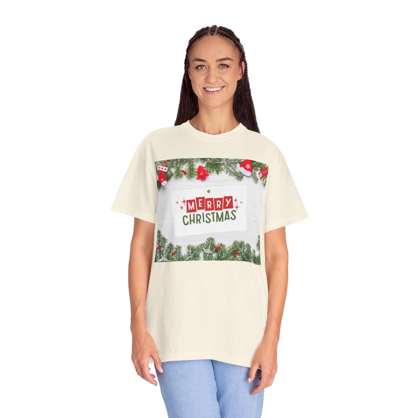 Merry Christmas Holiday T-Shirt — Festive Pine & Ornament Graphic