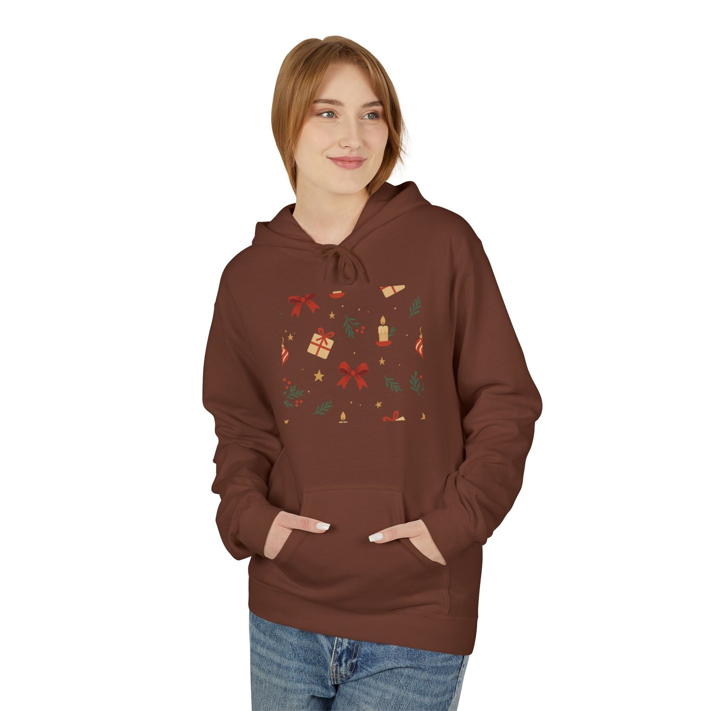 Holiday Gift Pattern Hoodie — Festive Presents & Bows Design
